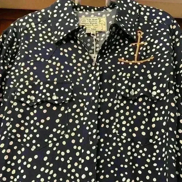 Free People X Sandrine Rose Navy Polka Dot Anchor Button Down -Small NWT - Picture 4 of 7